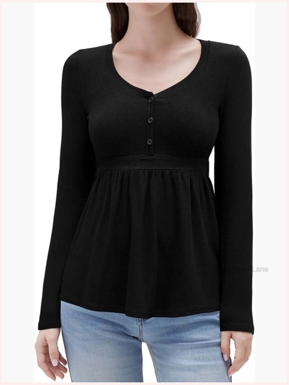 Long Sleeve Ribbed Babydoll Henley Tunic Flowy Peplum Tops Going Out